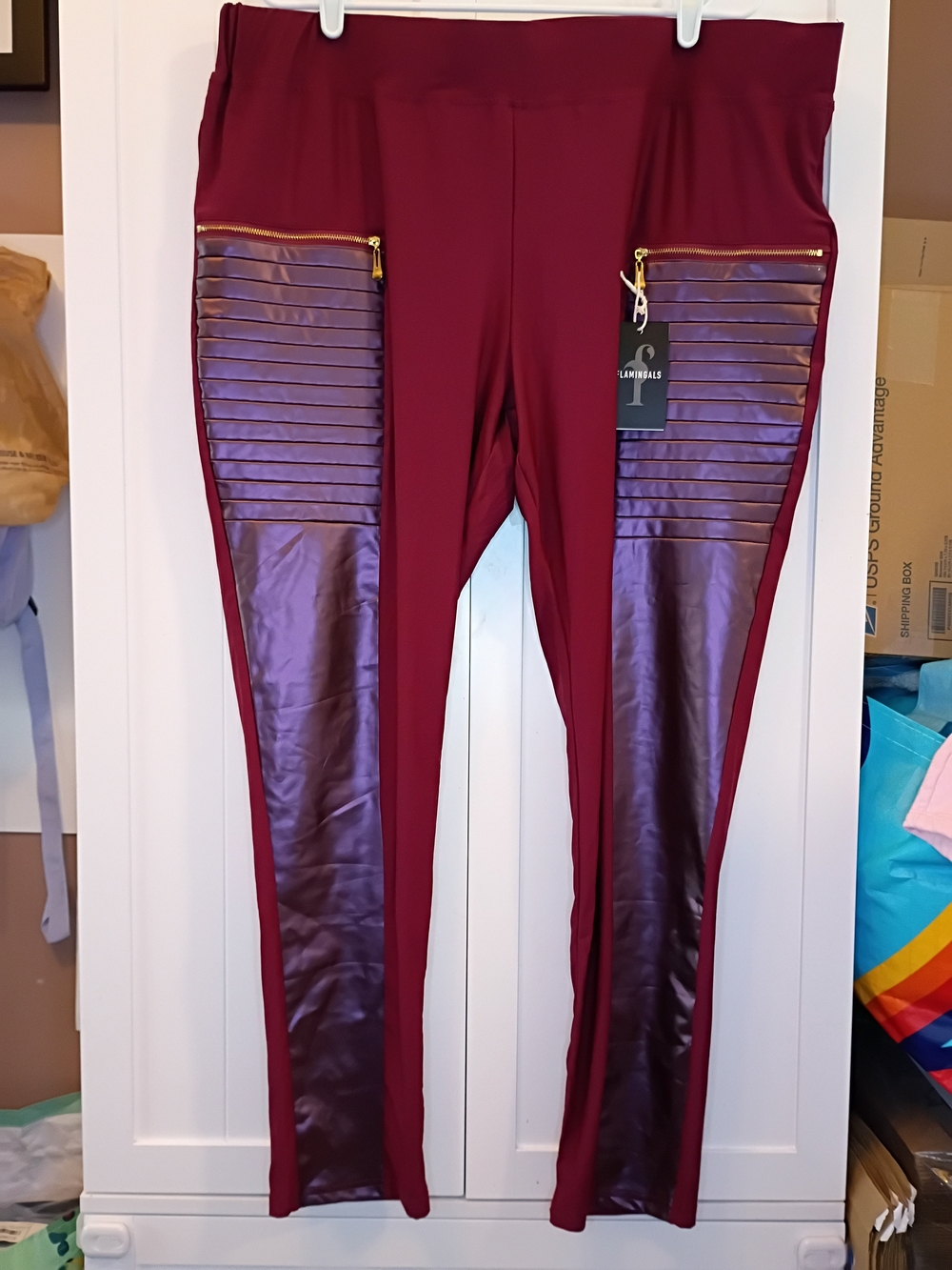 Women's Maroon Moto-Panel Leggings